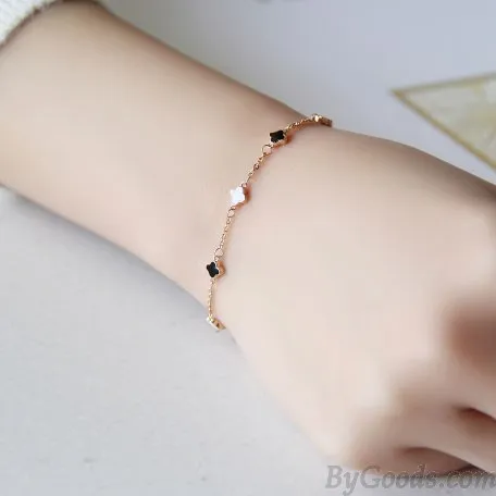 Black And White Diamond Clover Rose Gold Bracelets  