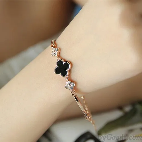 Black And White Diamond Clover Rose Gold Bracelets  