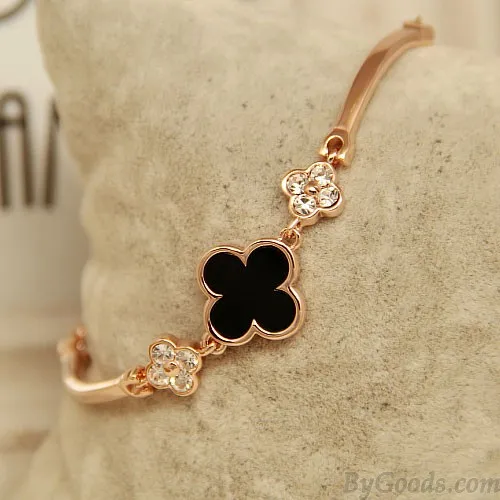 Black And White Diamond Clover Rose Gold Bracelets  