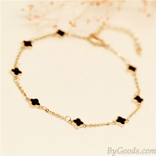 Black And White Diamond Clover Rose Gold Bracelets  