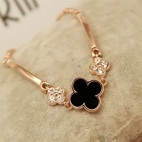 Black And White Diamond Clover Rose Gold Bracelets  