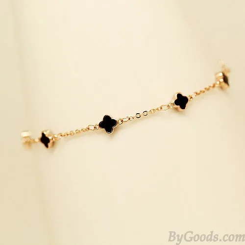 Black And White Diamond Clover Rose Gold Bracelets  