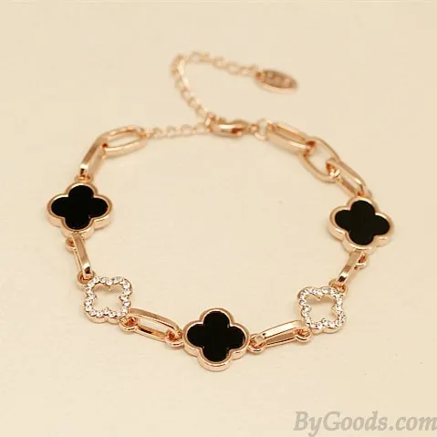 Black And White Diamond Clover Rose Gold Bracelets  
