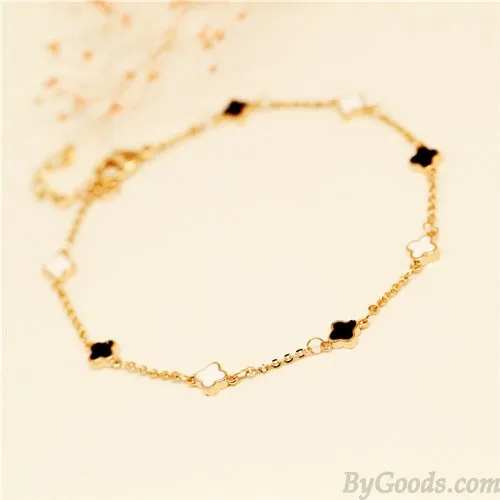 Black And White Diamond Clover Rose Gold Bracelets  