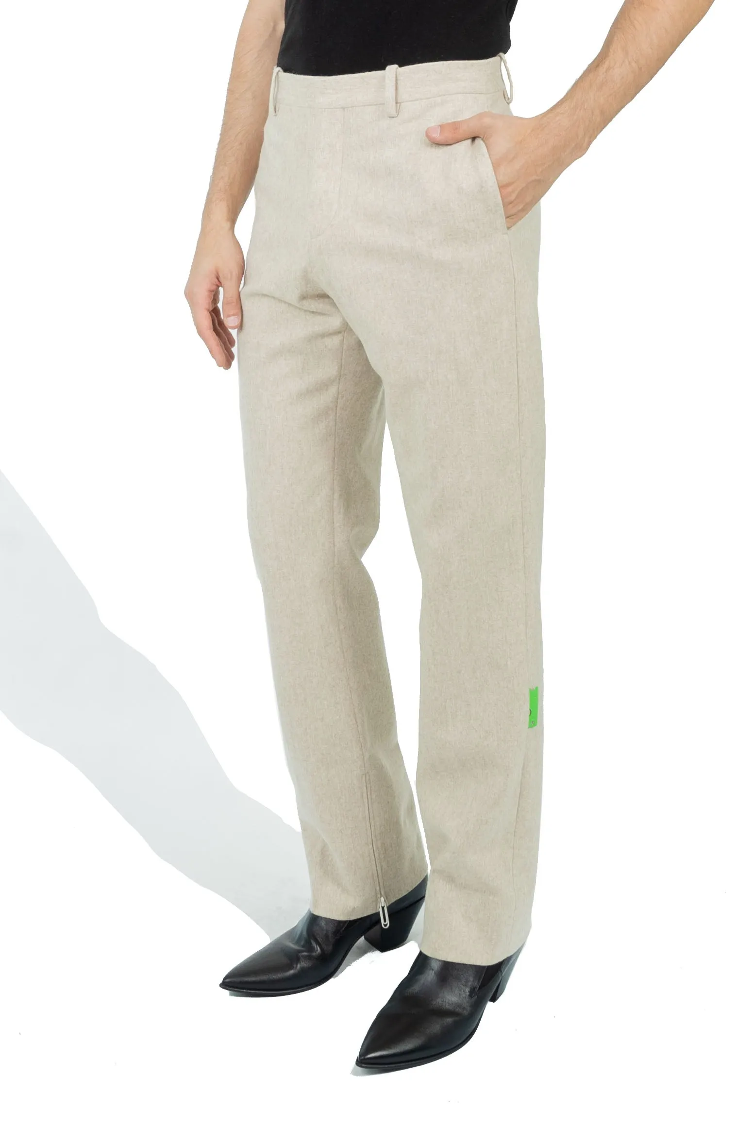 Off White Tag Wool Slim Zip Pant Beige
