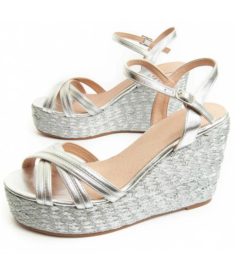 Sandalia Con Cuña Para Mujer.  Montevita  Wespartos3  92590 Plateado