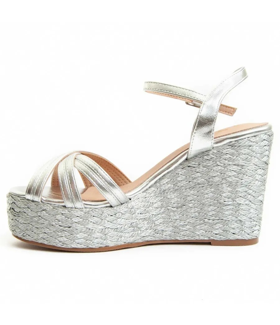 Sandalia Con Cuña Para Mujer.  Montevita  Wespartos3  92590 Plateado