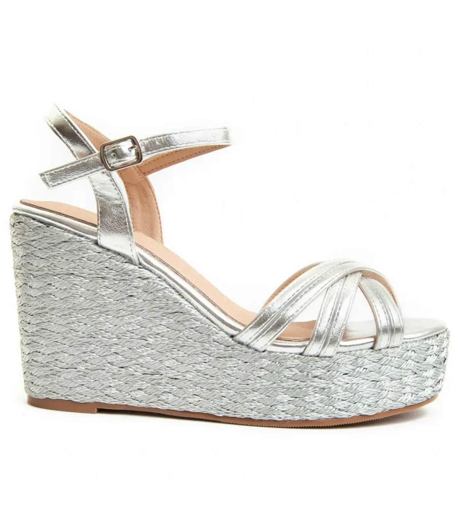Sandalia Con Cuña Para Mujer.  Montevita  Wespartos3  92590 Plateado