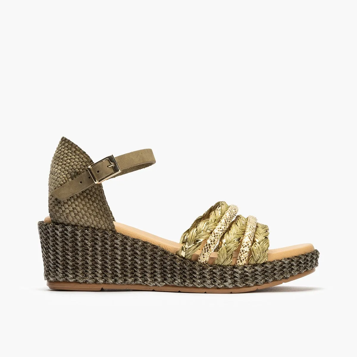 Sandalia de mujer pala tiras rafia KAKI