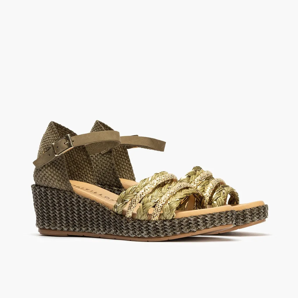 Sandalia de mujer pala tiras rafia KAKI