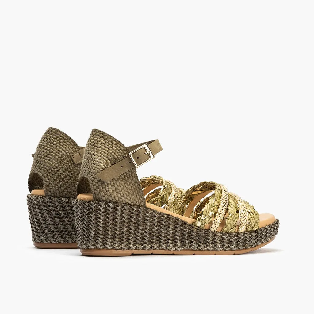 Sandalia de mujer pala tiras rafia KAKI