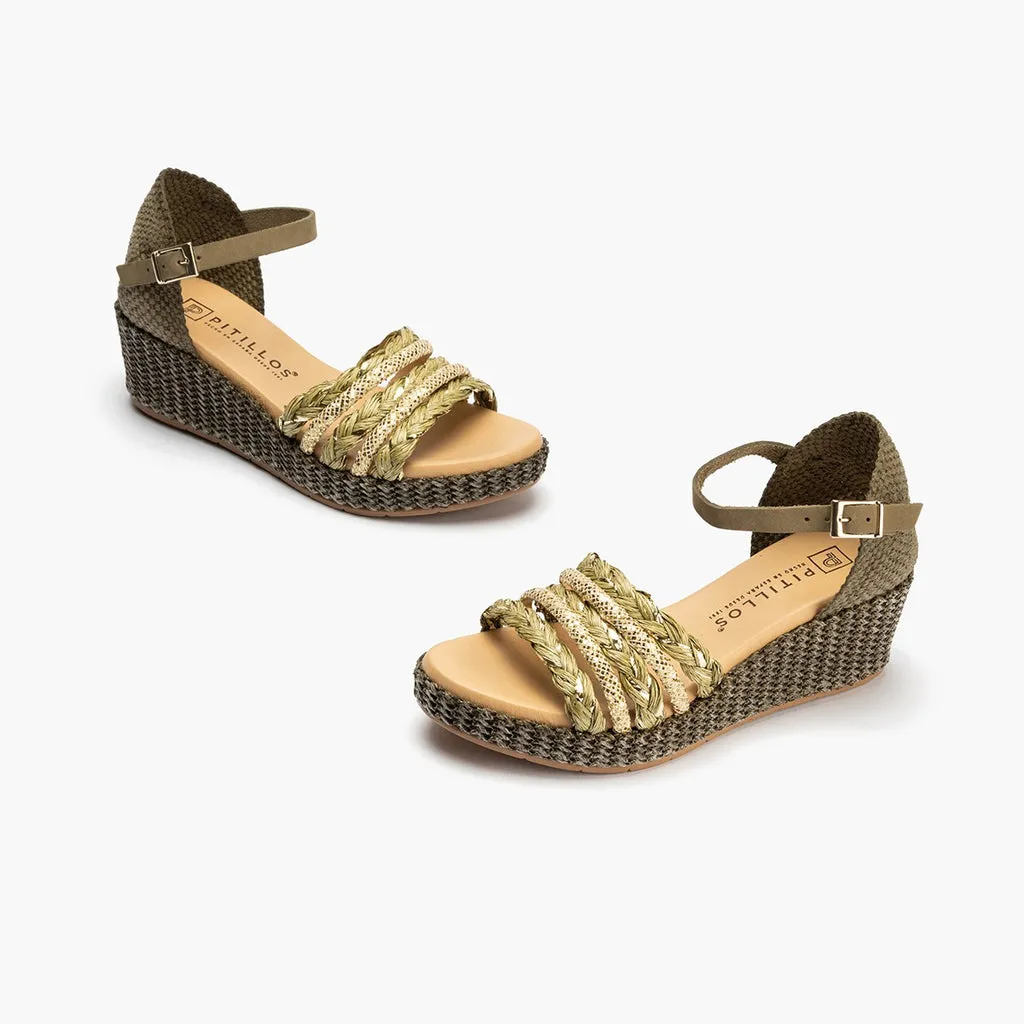 Sandalia de mujer pala tiras rafia KAKI