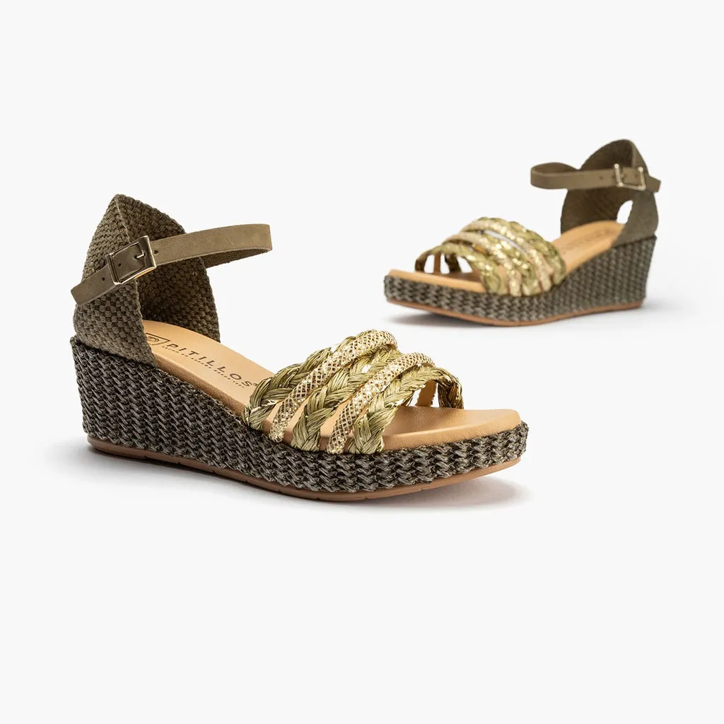 Sandalia de mujer pala tiras rafia KAKI