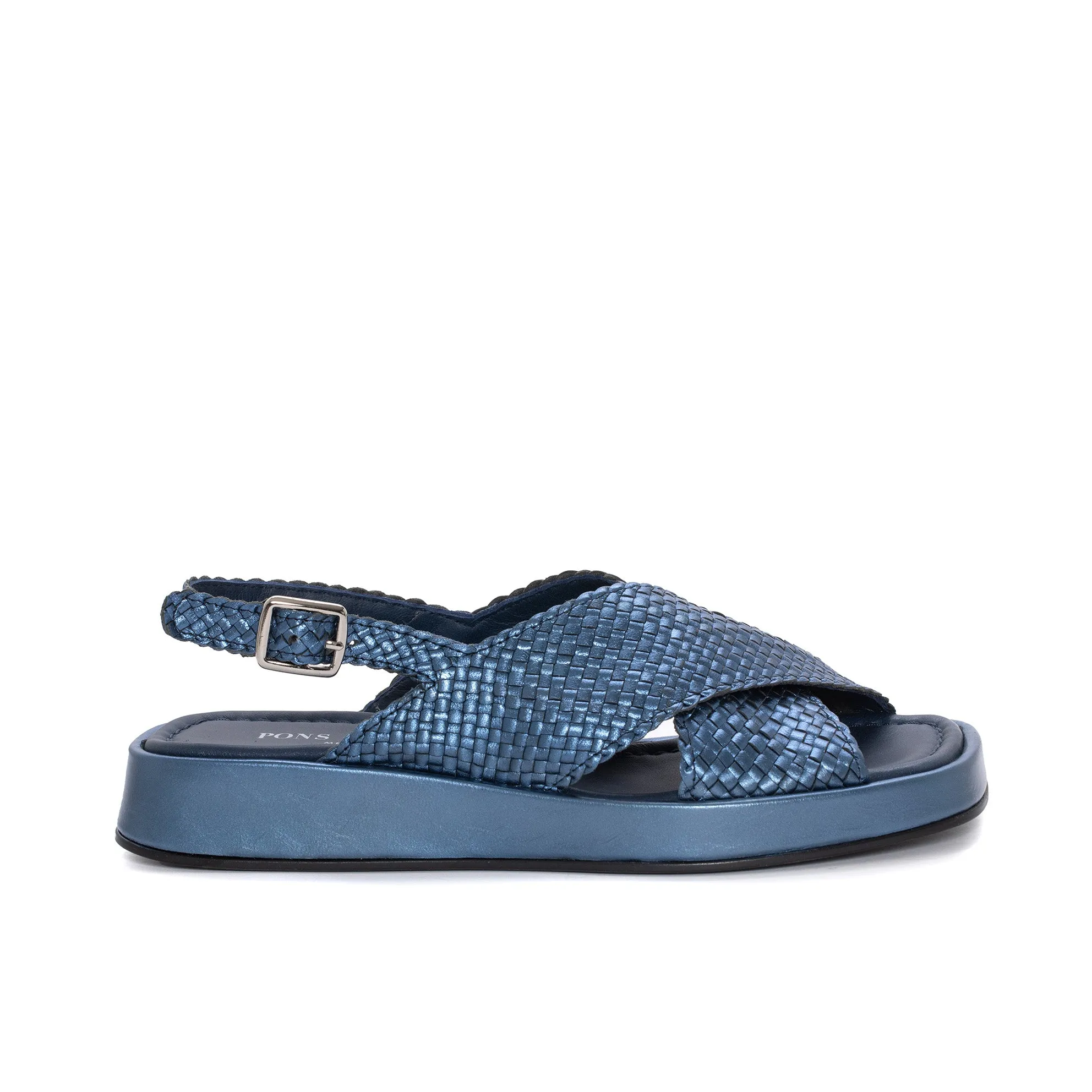 SANDALIA PLANA MALTA METAL AZZURRO