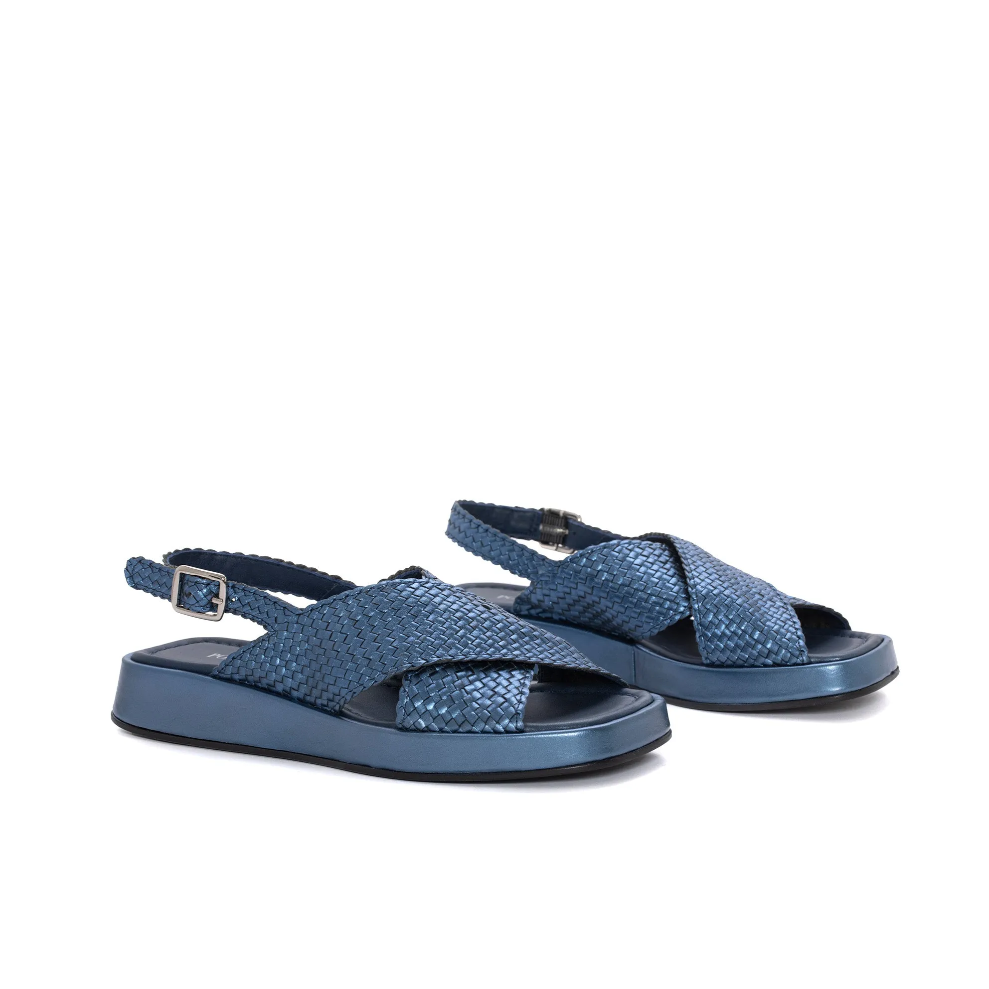 SANDALIA PLANA MALTA METAL AZZURRO