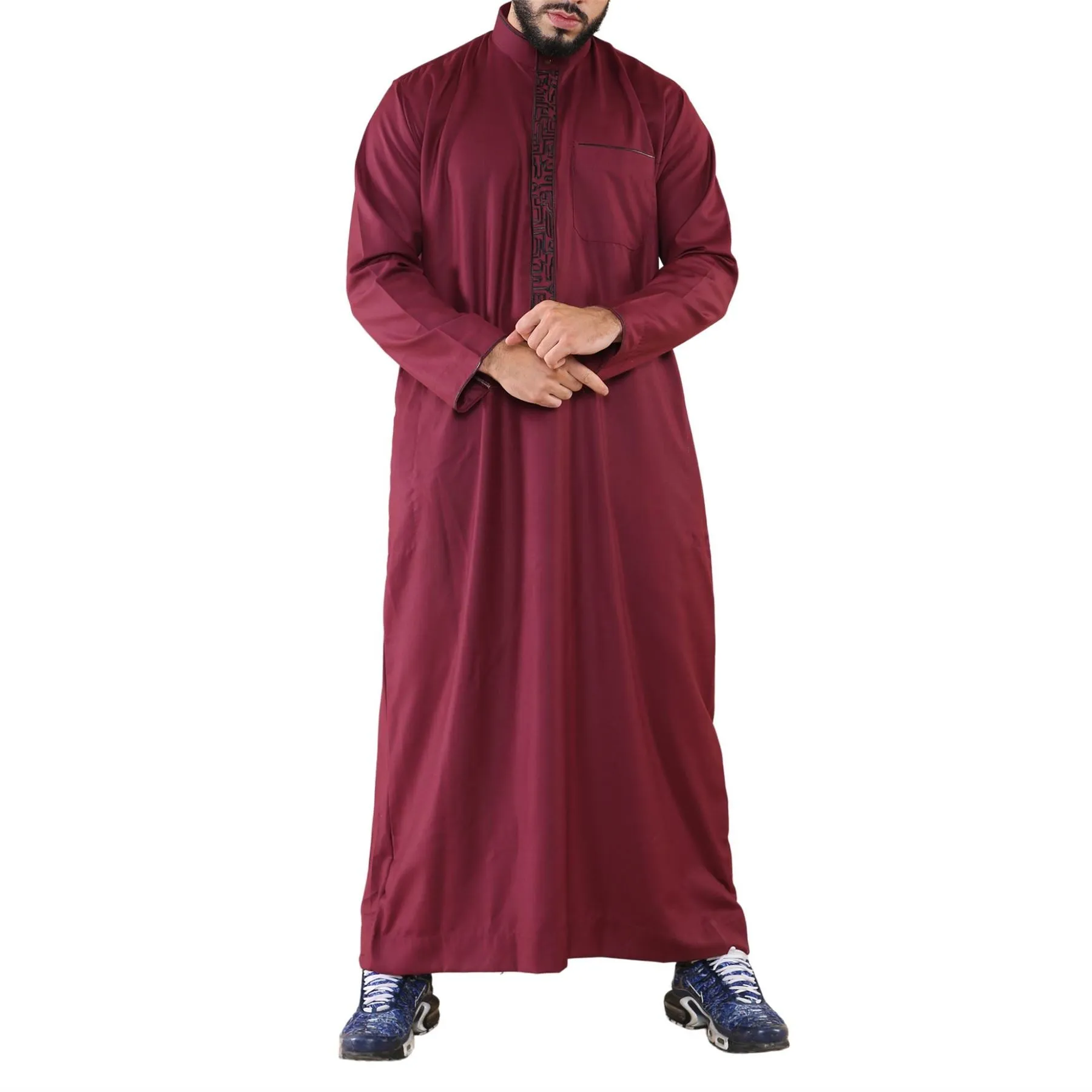 Vestimenta musulmana y arabe Jubba de algodon con bordado y cuello nehru para hombre