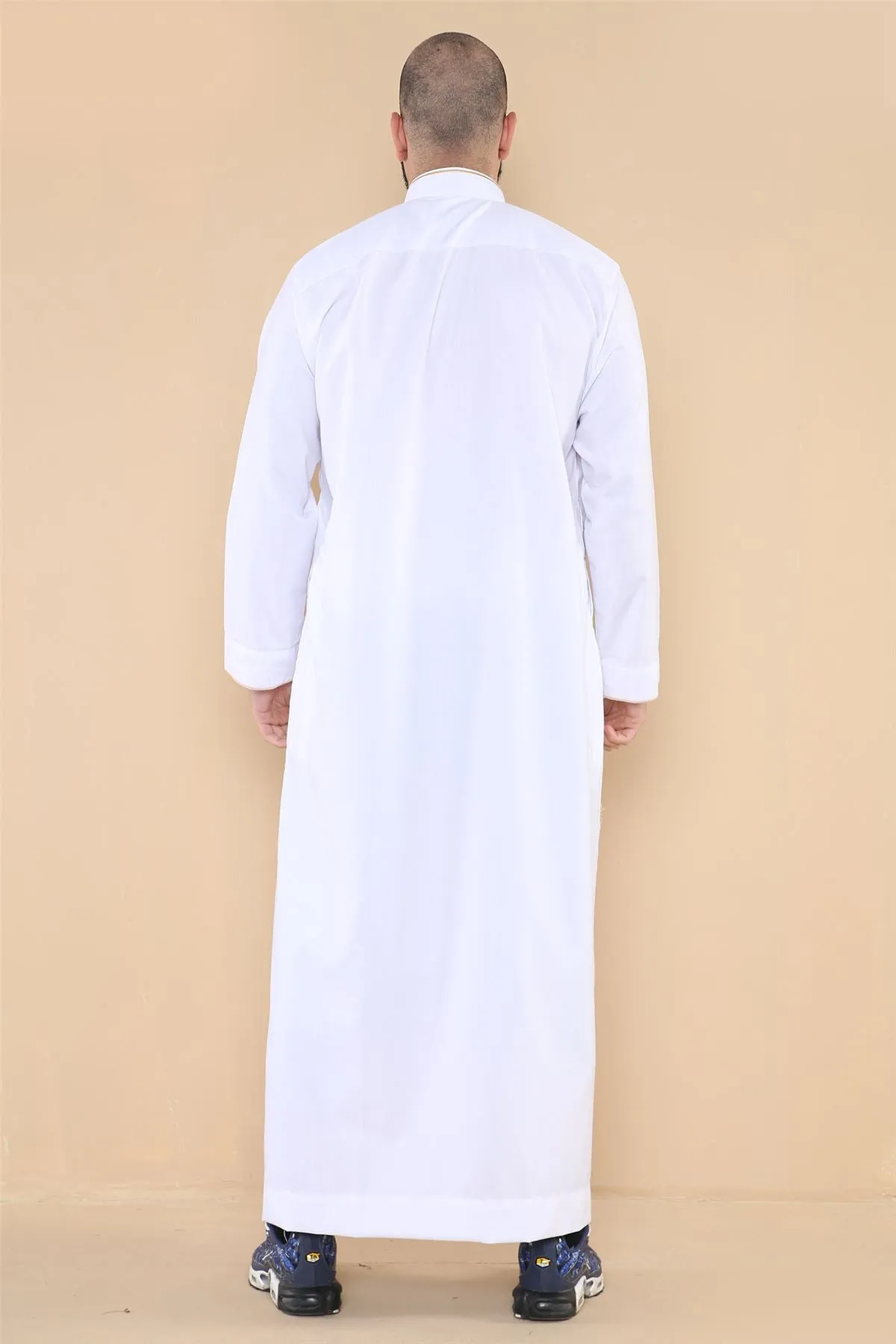 Vestimenta musulmana y arabe Jubba de algodon con bordado y cuello nehru para hombre